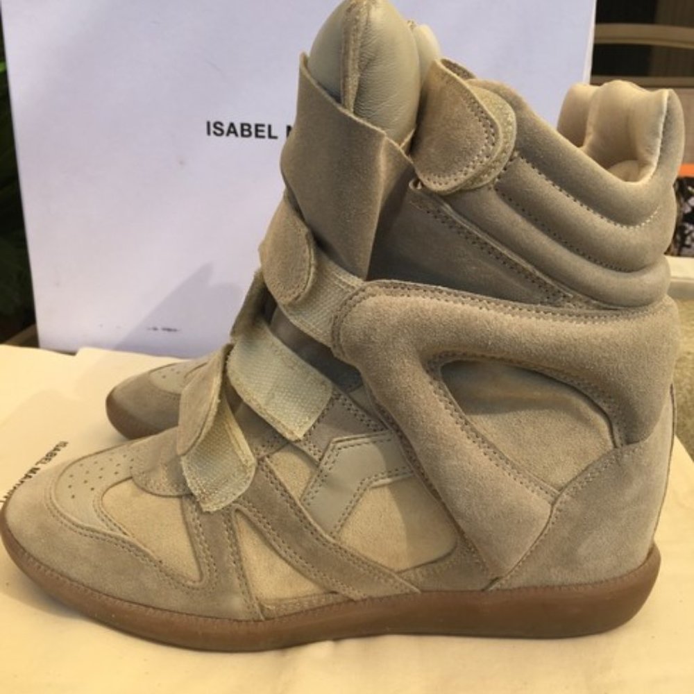 Isabel Marant Beige Suede and Leather Velvet Over Basket Wedges